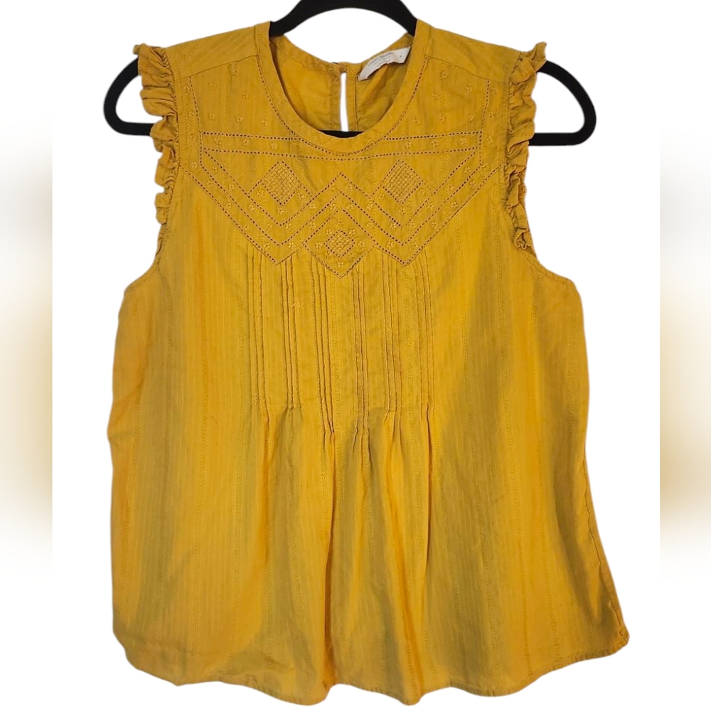 CLOSET CLEAROUT Lucky Brand Yellow Sleeveless Blouse Frill Tank Top, Size Medium